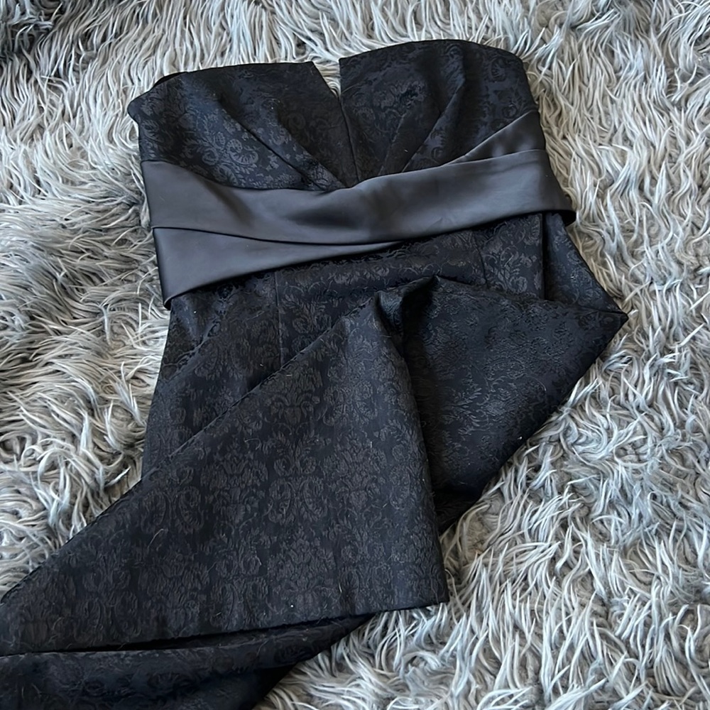 Strapless black satin dress
